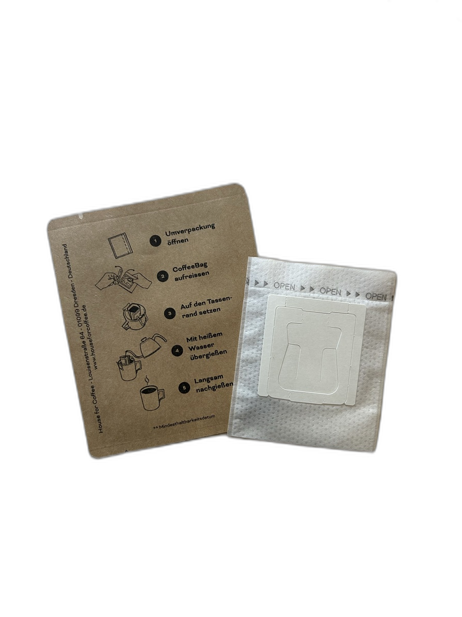 Coffeebag Sachet mit Kraftpapier-Verpackung und Filterbeutel