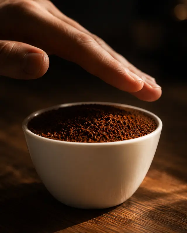 Nase am gemahlenen Kaffee, trockenes Aroma erkennen