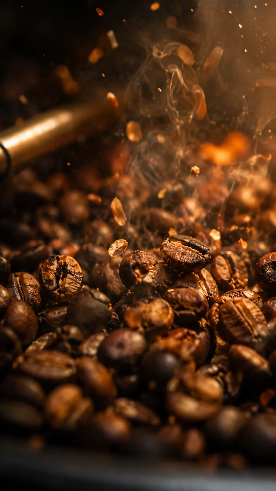 Kaffeebohnen kracken beim First Crack in der Röster-Trommel auf